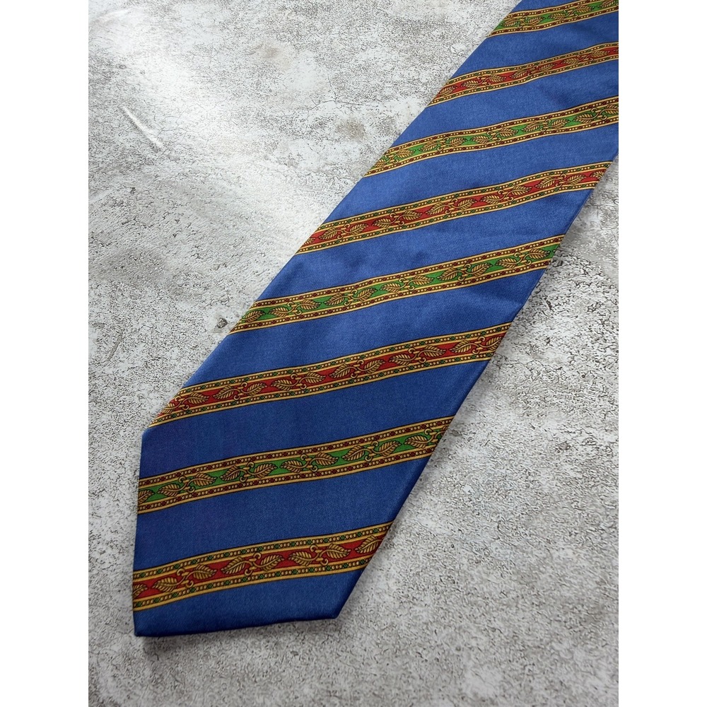 Luca Franzini Tie Mens One Size Blue 100% Silk Pointed Striped Satin Necktie